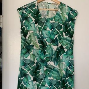 Marine Layer dress, tropical palm print, Sz M.
